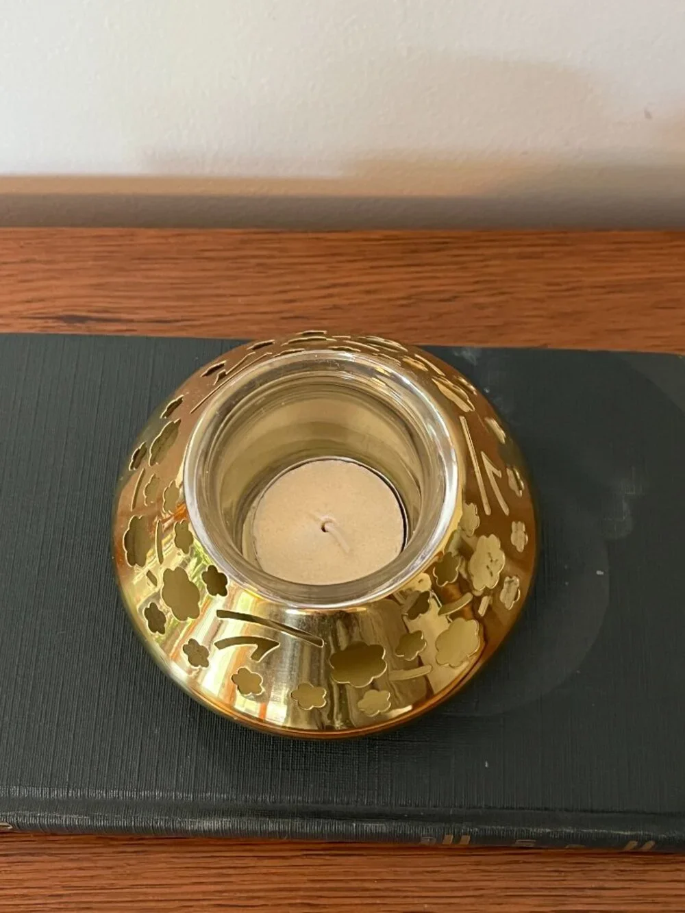 PartyLite Brass Bouquet Candle Holder P7122 Tea Light Glass Dome Coquette Floral